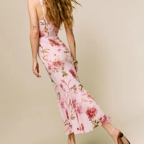 Reformation Irisa Maxi Dress Floral Pink Enchanting Chrysanthemum Floral Pink 6 - Picture 4 of 12